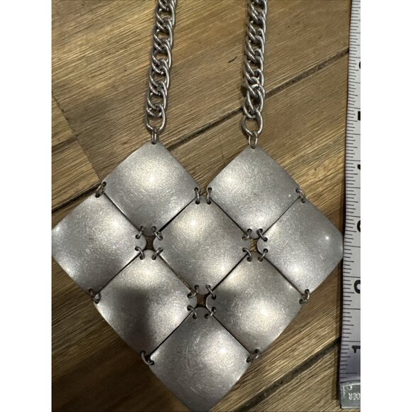 Irene Silver Tone Square Cluster 12" Long  Statement Necklace NEW - Picture 3 of 10